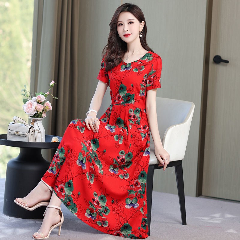 Đầm Maxi Cotton Lanh Dáng Dài Qua Gối Tay Ngắn Thời Trang Mùa Hè Hàng Mới Dành Cho Phụ Nữ Trung Niên 2021