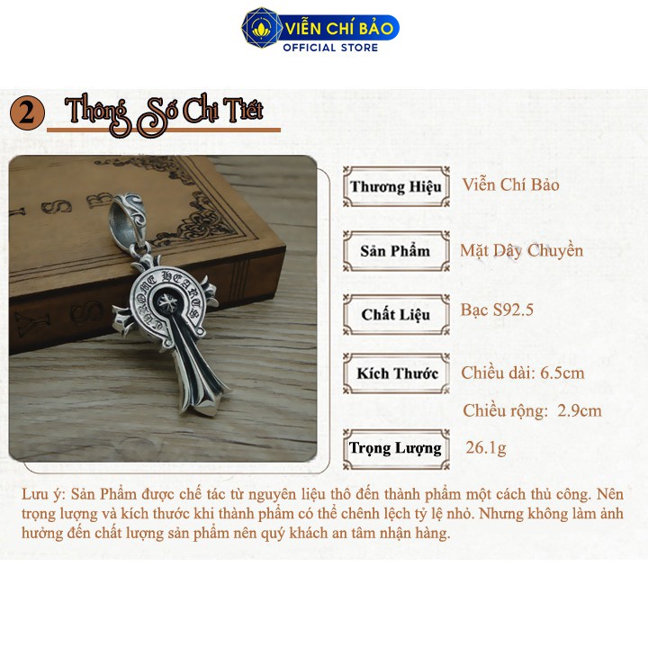Mặt dây chuyền bạc nam hình Thập tự Chrome Hearts chất liệu bạc Thái 925 thương hiệu Viễn Chí Bảo M100189