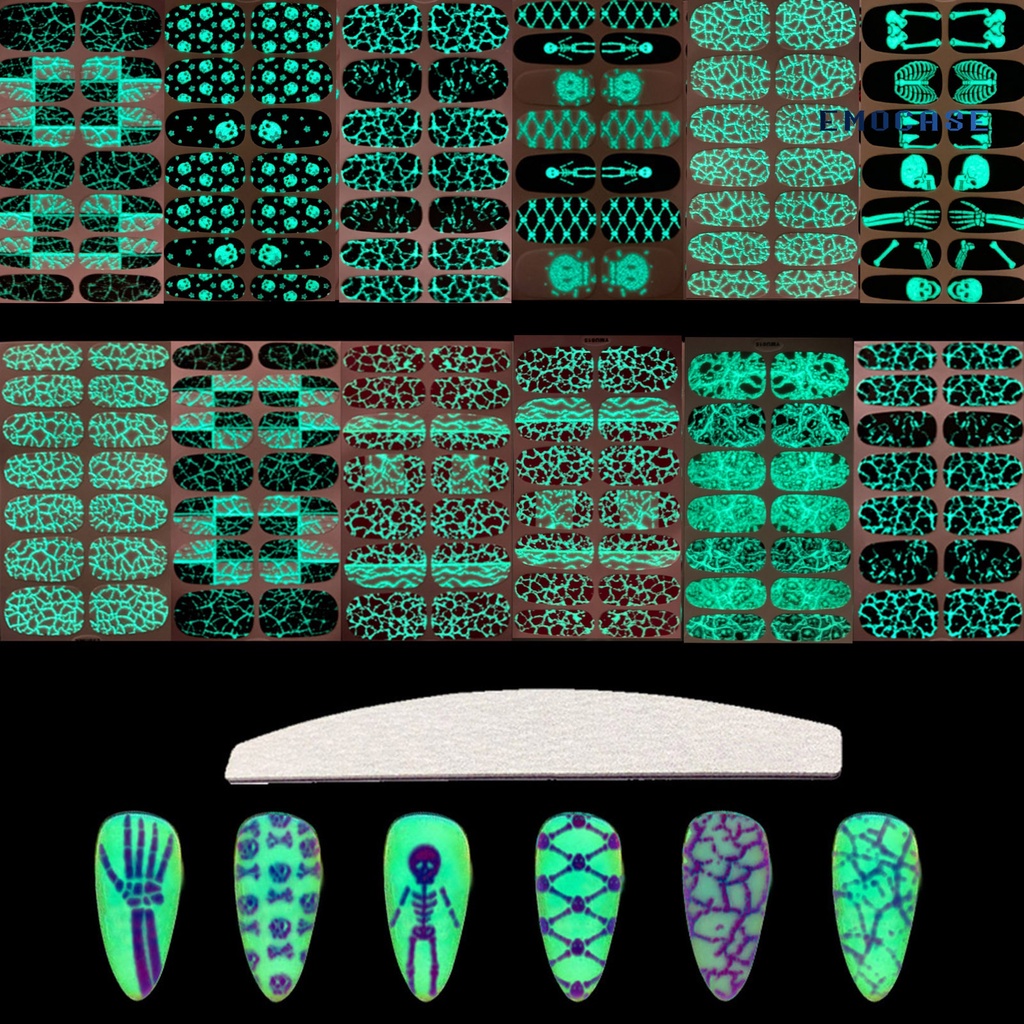 Miếng Dán Trang Trí Móng Tay Tự Dính Họa Tiết Đầu Lâu Lấp Lánh Thoáng Khí