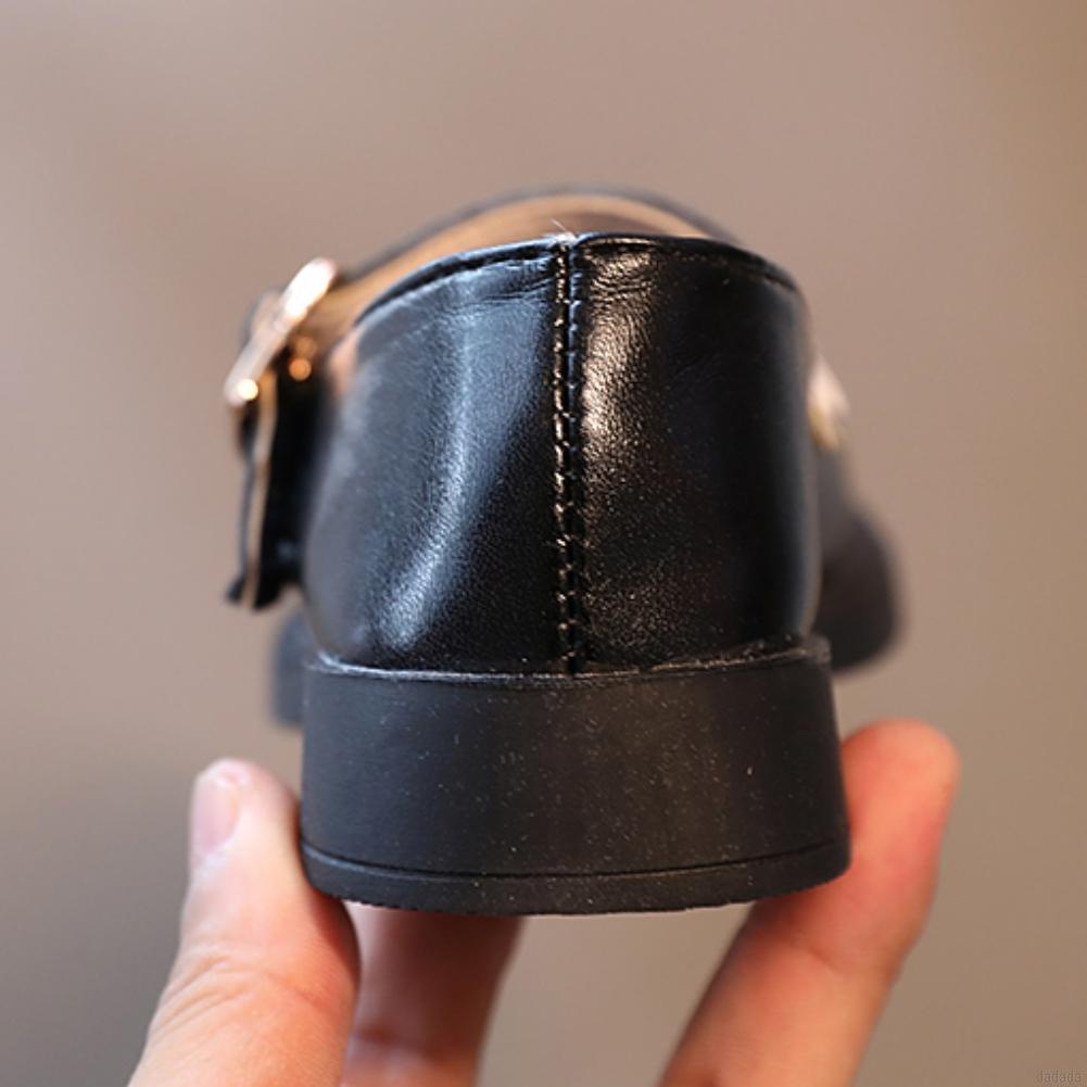 Giày Công Chúa Làm Từ Da Đế Phẳng Màu Đen Thời Trang Ngọt Ngào Cho Bé Gái