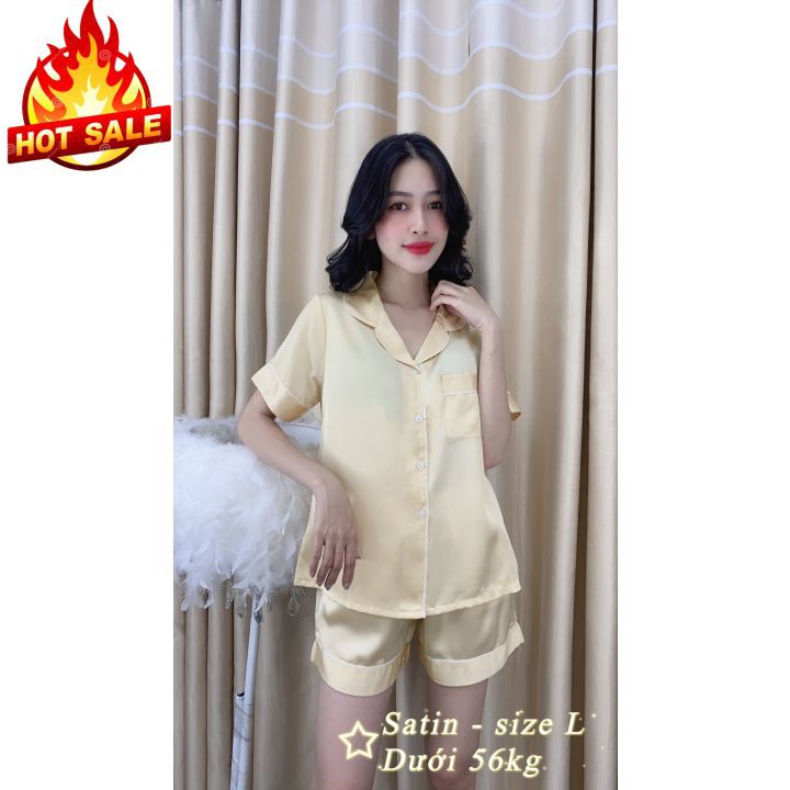 Bộ Đồ Pijama Lụa Bóng Nữ ♥ Set ngủ cộc tay mặc ở nhà phi bóng trơn màu Đỏ SIÊU HOT ♥ 💝 💝 Dưới 56kg