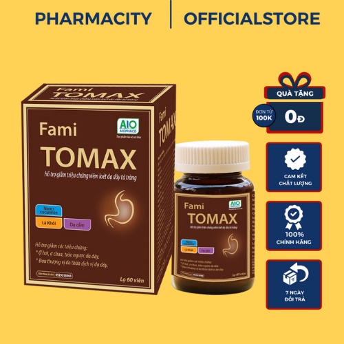 Viên uống GOLDWINGS FamiTomax hỗ trợ xử lí viêm loét dạ dày tá tràng trào ngược acid dịch vị dạ dày hộp 60 viên