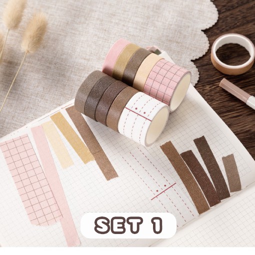 SET HỘP 10 CUỘN WASHI TAPE TRANG TRÍ SỔ TAY BULLET JOURNAL PLANNER TAKE NOTES