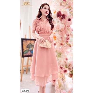 S2992 - set áo sơ mi voan và chân váy voan xoè màu hồng