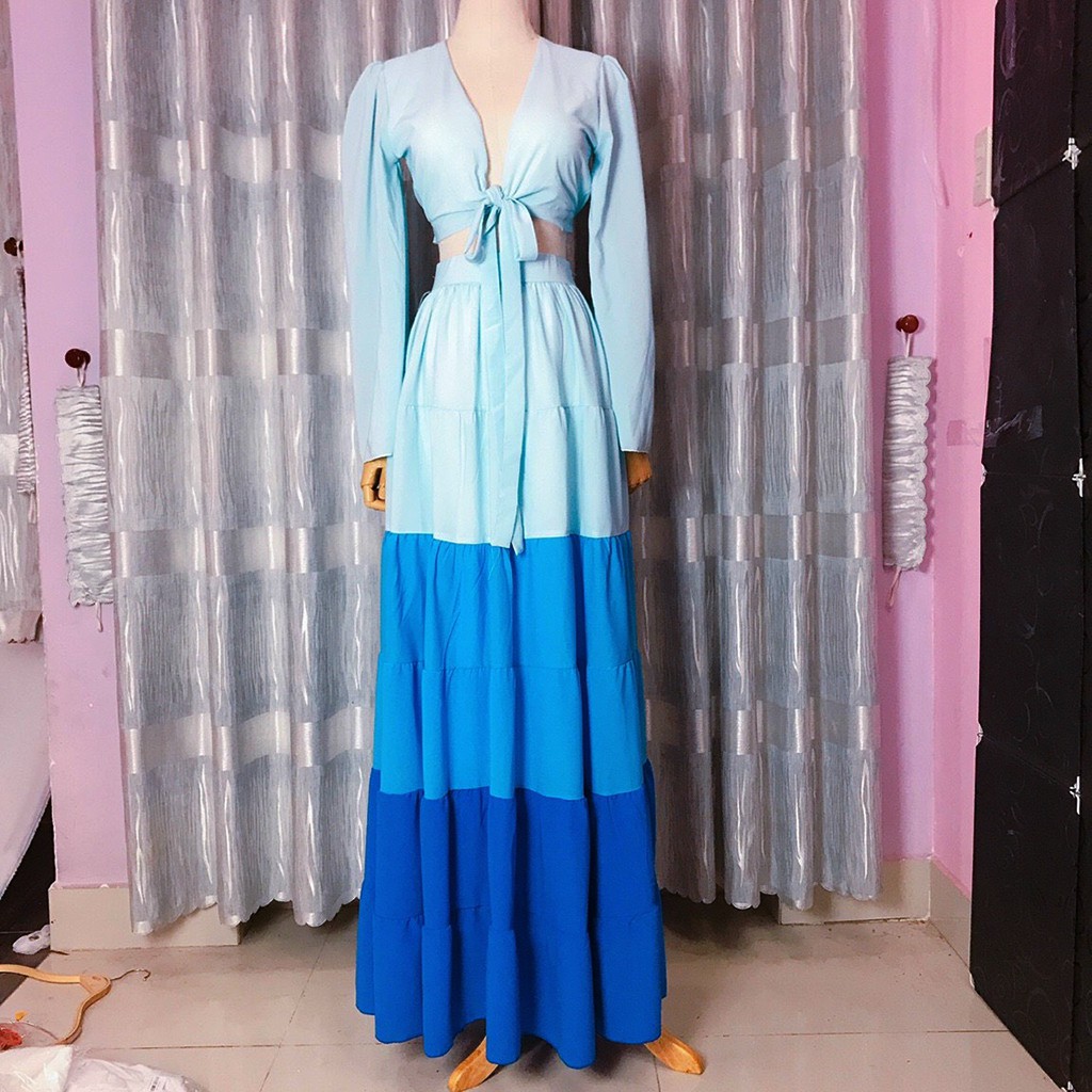 Set maxi đi biển cổ V phối mặc 2 kiểu phong cách thời trang XUKA-DRESS MT018 chất Voon in nhiệt 2 lớp có mút ngực. | BigBuy360 - bigbuy360.vn