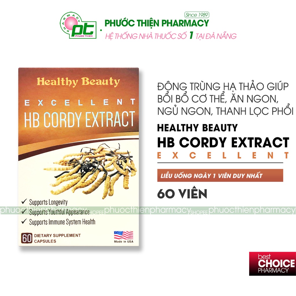 Đông Trùng Hạ Thảo Giúp Ăn Ngon Ngủ Ngon, Thanh Lọc Phổi HB Cordy Extract Healthy Beauty 60 Viên