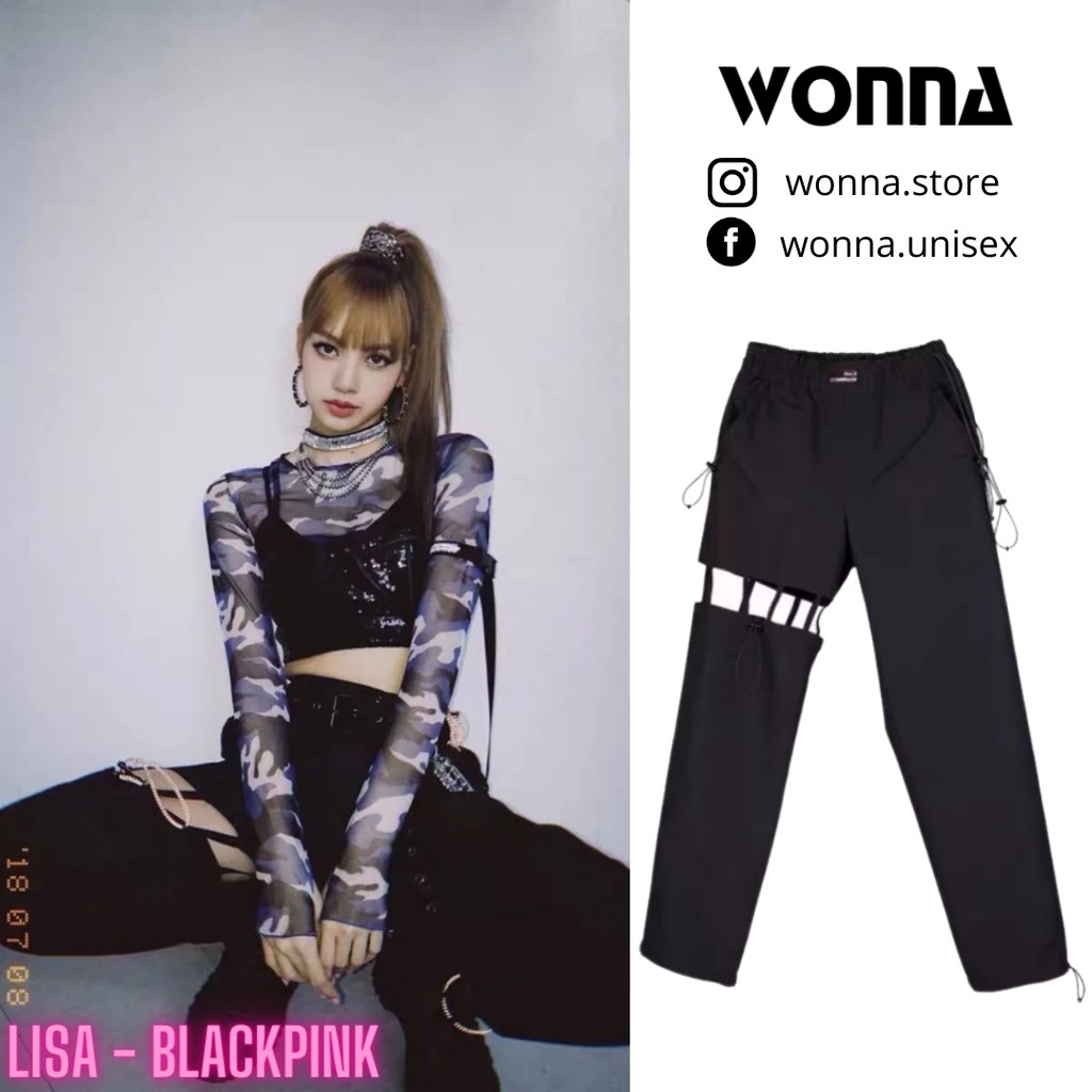 (SẴN + KÈM ẢNH THẬT) Quần jogger bo dây hở đùi Blackpink Lisa unisex ulzzang sexy đáy cao oversize rộng cá tính hip hop