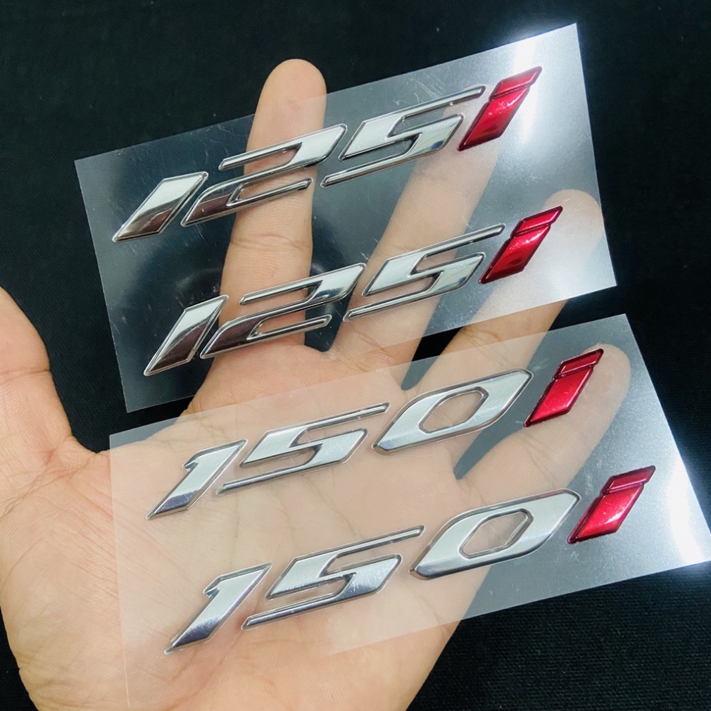 Tem logo số 125i, 150i chất liệu nhựa nổi xi bóng cao cấp thích hợp dán xe HONDA, YAMAHA