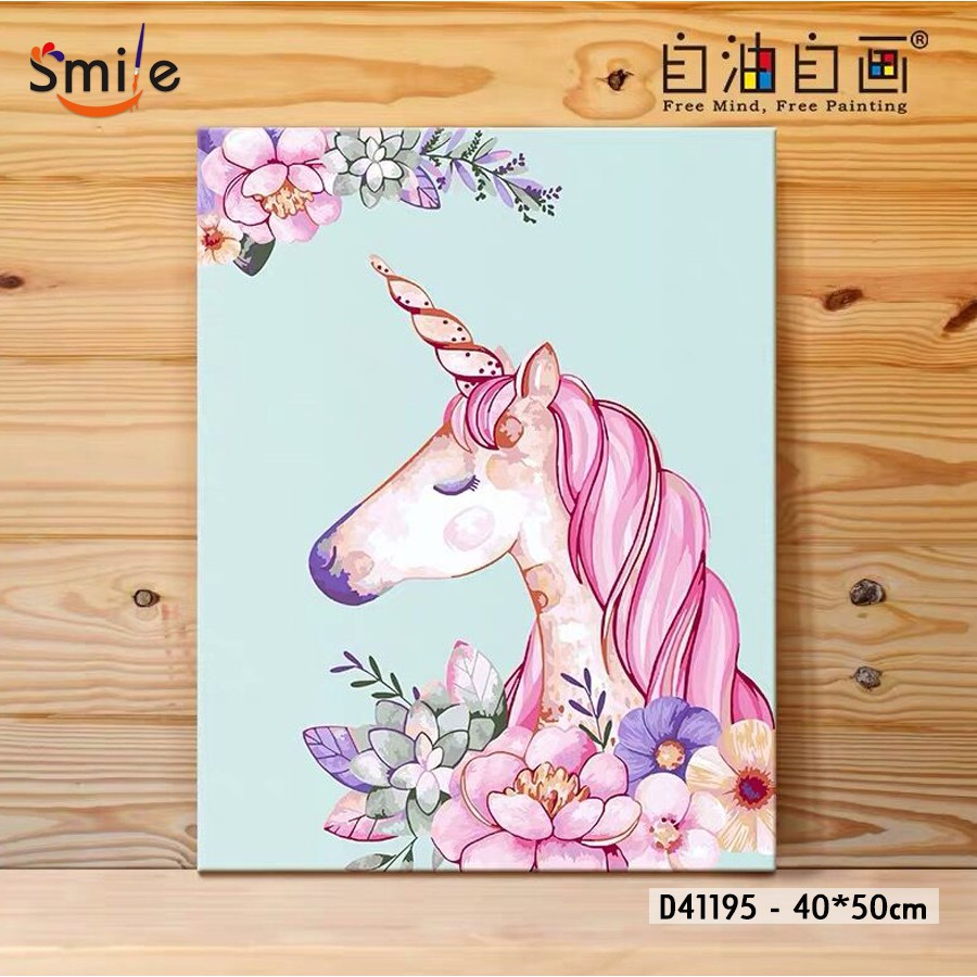 Tranh sơn dầu số hóa tự tô màu cao cấp Smile FMFP Kỳ lân Unicorn D41195