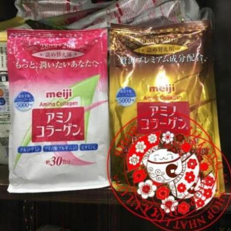 Bột uống bổ sung Collagen Meiji hồng/ vàng premium/ xanh thêm ca canxi Nhật bản