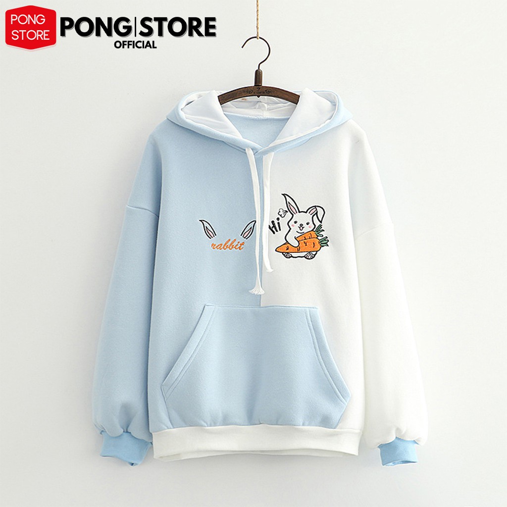 Áo hoodie nữ form rộng THỎ CÀ RỐT phong cách hàn quốc, áo khoác hoodie có túi trước chất nỉ lót bông mềm mịn PONGSTORE