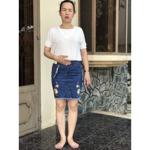 😘😘 Chân Váy Jean Thêu Hoa, Và Chân Váy Họa Tiết Hình Thoi (Dáng Chữ A)