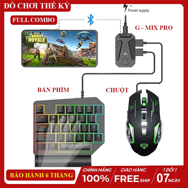 Combo Trọn Bộ Bàn Phím + Chuột game + Bộ Chuyển Đổi Mix pro chơi game PUBG Mobile cho Android, IOS, iPad