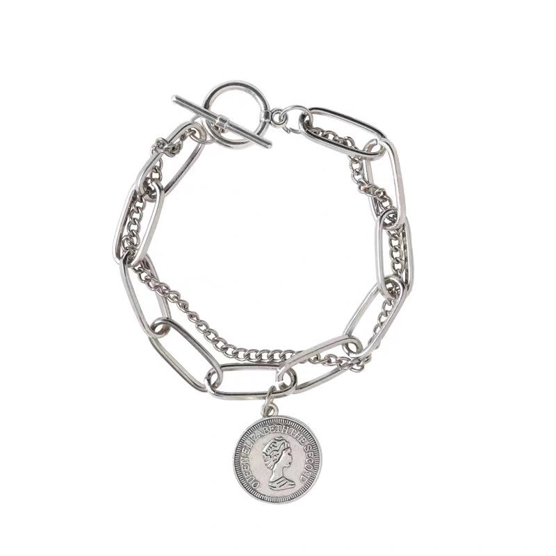 Vòng Tay Mặt Hình Đồng Xu Vàng Phong Cách Retro