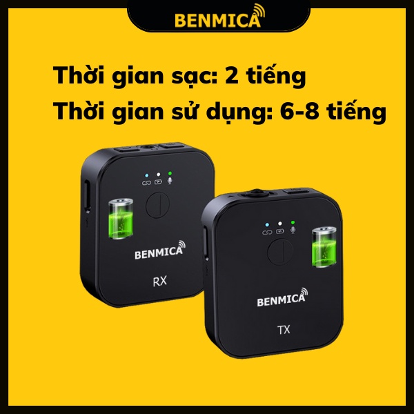 Micro thu âm cài áo không dây Benmica A1 giá rẻ pin sạc - Hàng chính hãng