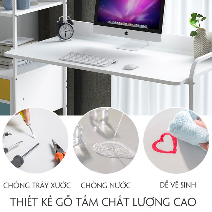 Bàn máy tính liền kệ sách có ngăn kéo , bàn học liền kệ sách có ngăn kéo , KT 122-40-110 cm