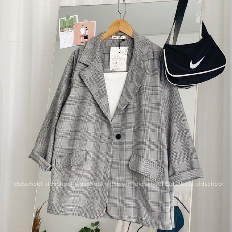 [Ảnh thật/Video] Áo Blazer Kẻ Ulzzang Túi Nắp Hàng Quảng Châu Chất Đẹp