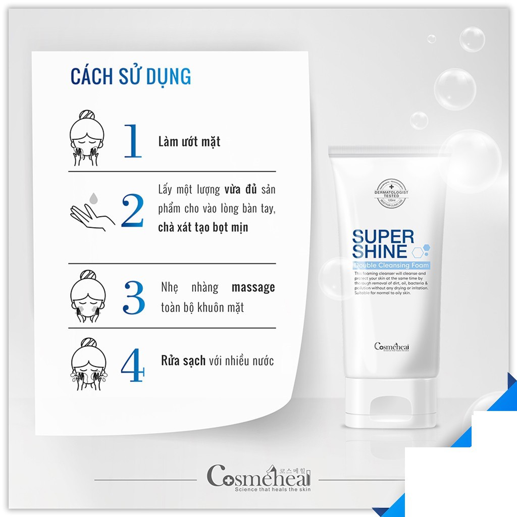 Sữa rửa mặt tạo bọt Cosmeheal Suppershine Double Cleansing Foam cho da dầu, da mụn,da bình thường