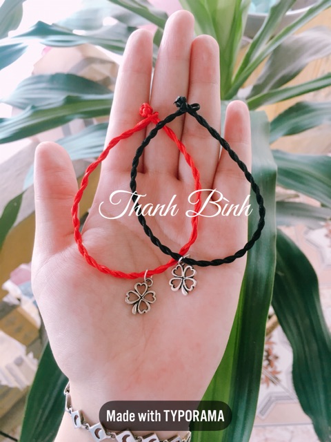 Vòng tay chỉ đỏ may mắn cỏ 4 lá