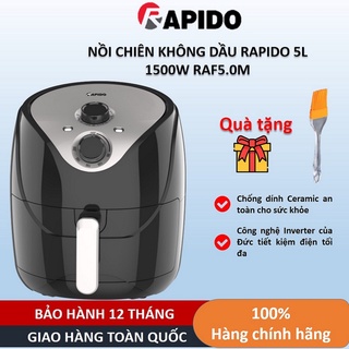 Nồi chiên không dầu Rapido 5L Raf 5.0 M0, Nồi chiên không dầu cơ, chất liệu an toàn cho sức khỏe, bảo hành chính hãng