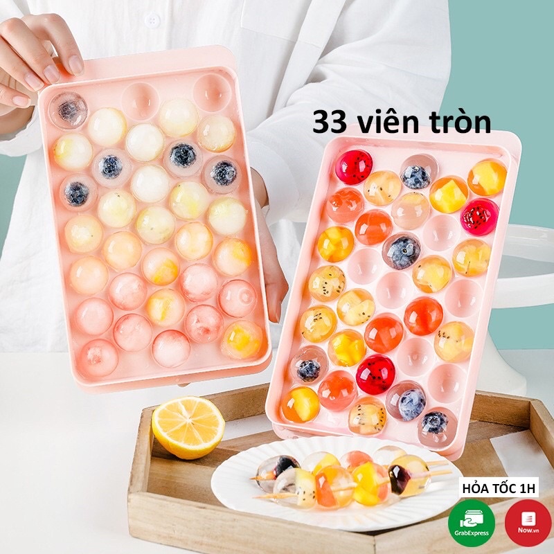 Khay đá bi tròn tủ lạnh 33 viên hãng nhựa Việt Nhật có nắp đậy