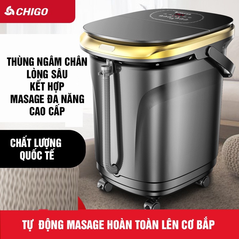 Chậu ngâm chân massage CHIGO - tặng kèm thảo dược và dầu xoa bóp - Chậu mát xa chân đa điểm rung - Bảo hành 12 tháng