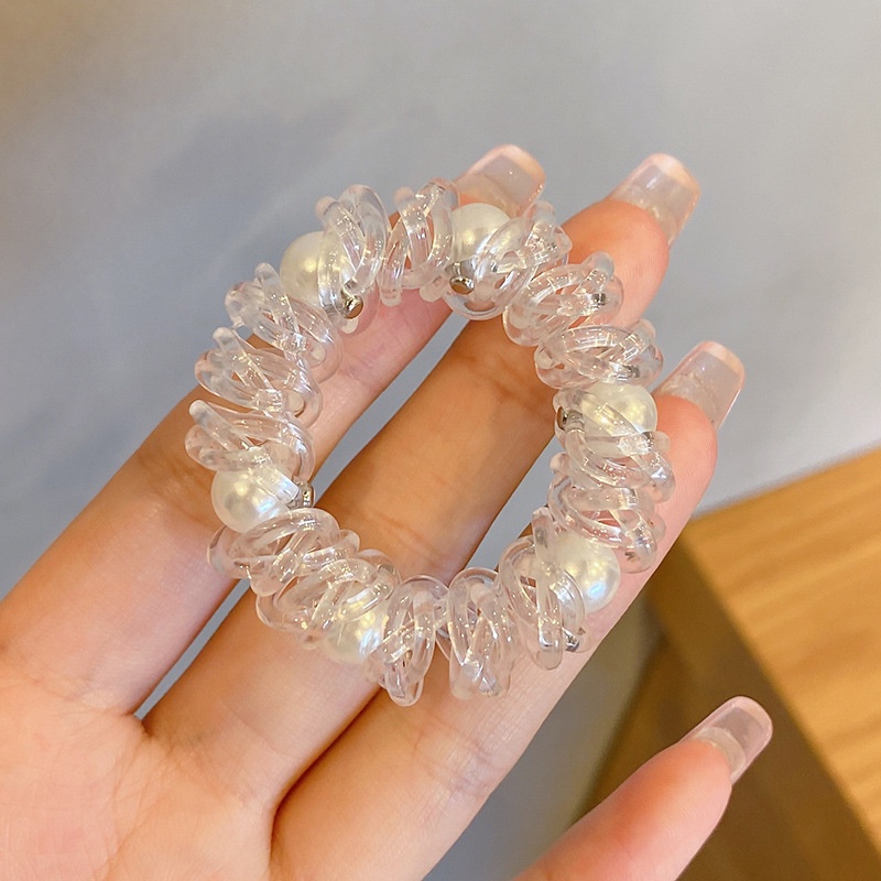 Dây cột tóc/ vòng tay dạng dây điện thoại trong suốt hai cách dùng phong cách Hàn Quốc