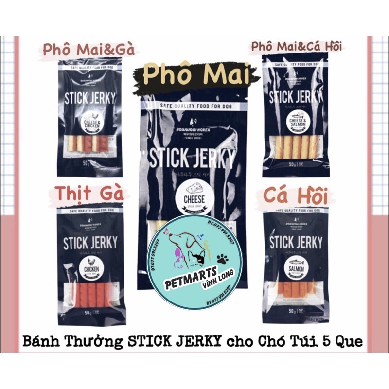 Bánh Thưởng cho Chó Bowwow STICK JERKY Túi 5 Que Gói 50Gr|