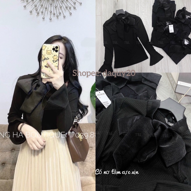 Áo thun gân cổ nơ và áo sơ mi kèm cà vạtDAQUY20áo sơ mi nơ cực sang chảnh full size