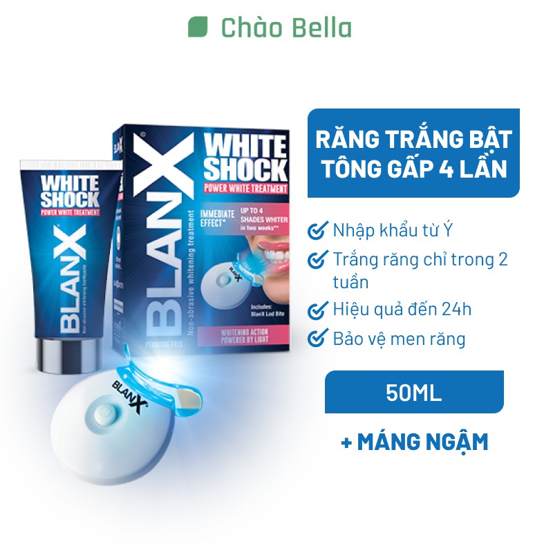 Kem Đánh Răng Trắng Răng Cấp Tốc Sau 2 Tuần Bằng Công Nghệ Ánh Sáng BlanX White Treatment + Kèm Máng Ngậm LED (50ml)