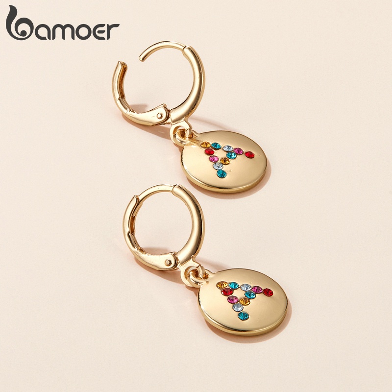 Bông tai Bamoer AIE077 bằng hợp kim không gây dị ứng dạng vòng đính đá thời trang làm quà tặng dành cho nữ