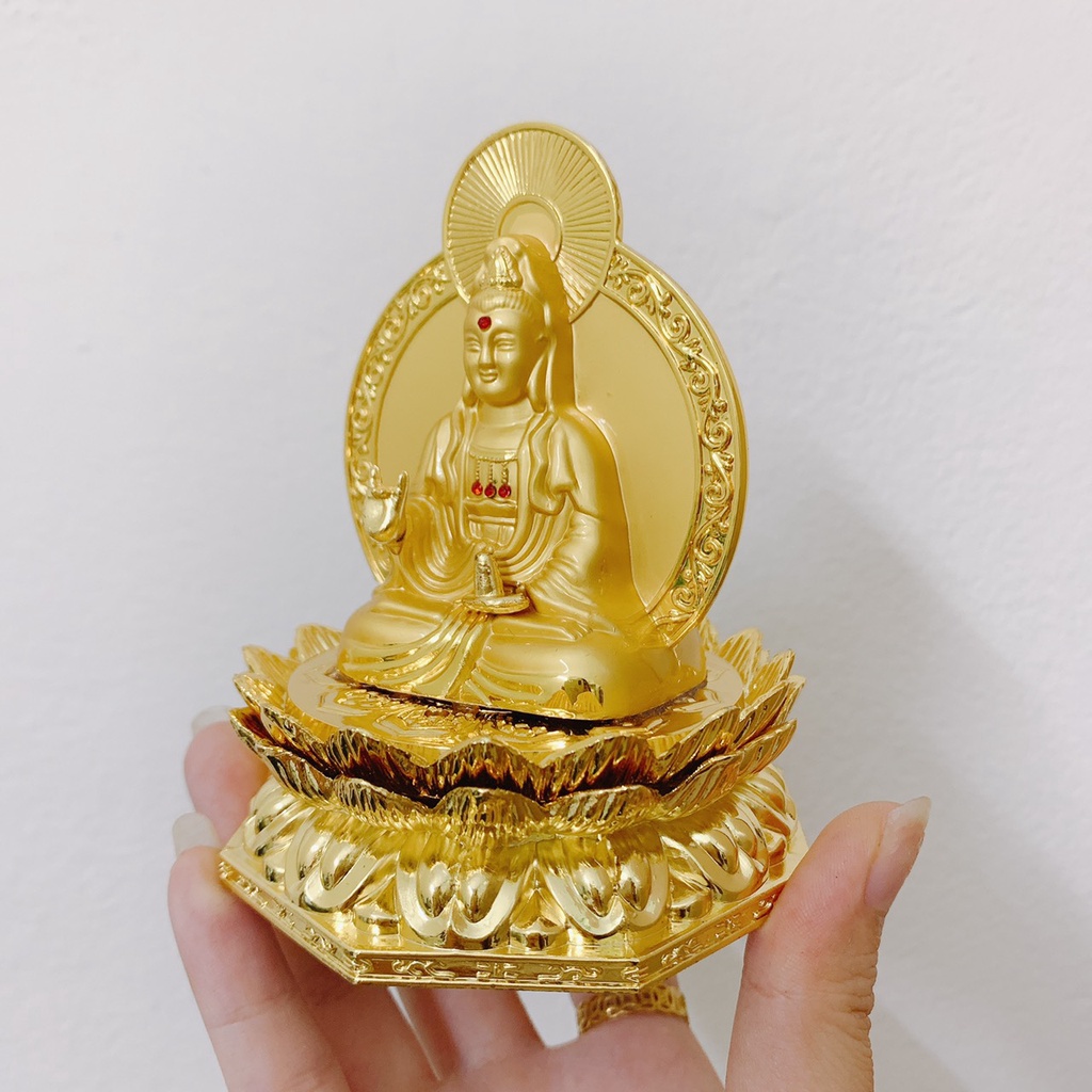 Tượng Phật Bà Quan Thế Âm Bồ Tát Ngồi Đài Sen Cao Cấp Để Taplo Bàn Làm Việc