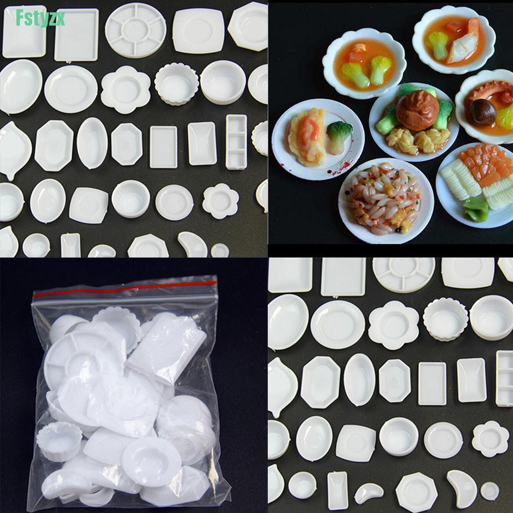 fstyzx 33 Pcs Dollhouse Miniature Tableware Plastic Plate Dishes Set Mini Food