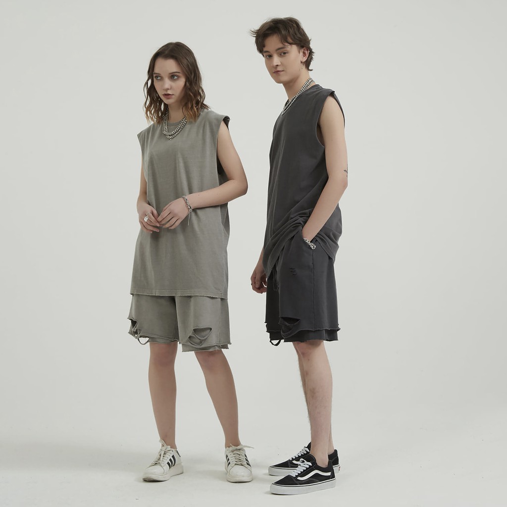 Áo Ba lỗ nam nữ DECAO Vải Mài form Oversize Basic