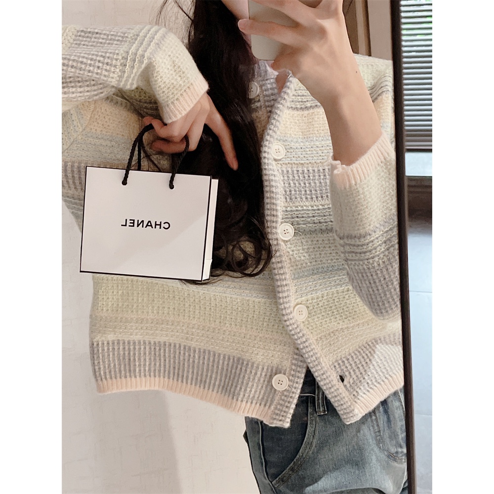 𝗺𝗶𝗲 𝘀𝘁𝘂𝗱𝗶𝗼 - HÀNG CÓ SẴN Cardigan rainbow khoác len phối màu tươi sáng boutique xinh xắn