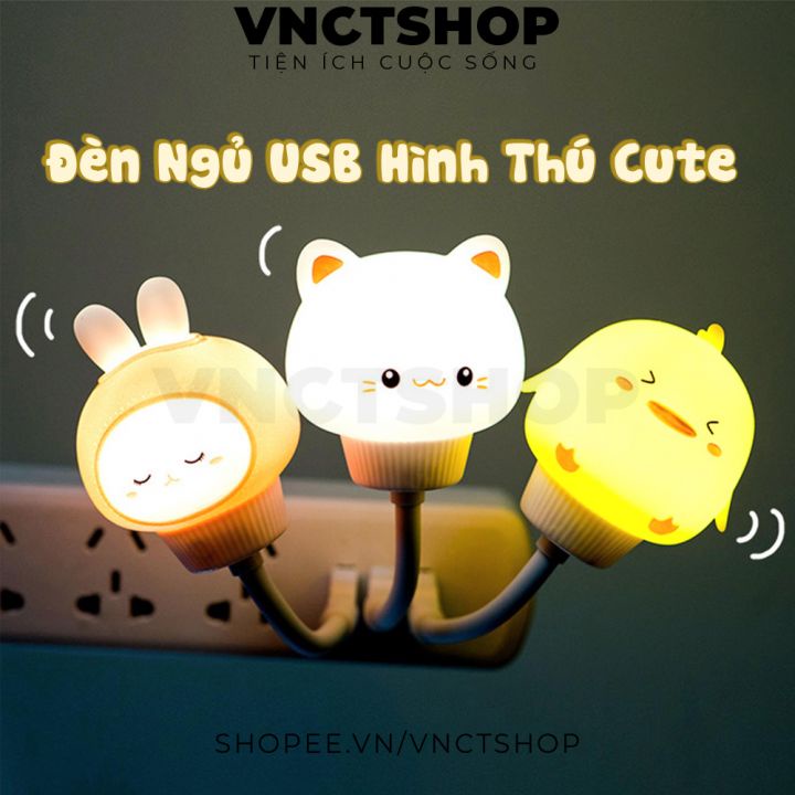 Đèn ngủ mini cute cắm điện cổng usb hình thú con mèo thỏ gà gấu vịt hươu dễ thương có điều khiển từ xa remote