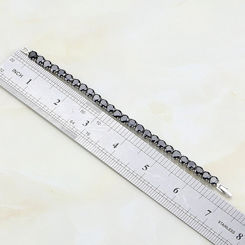 Vòng tay bạc mặt tròn đính đá sapphire trắng đen 7 inch quà tặng đám cưới cho nữ