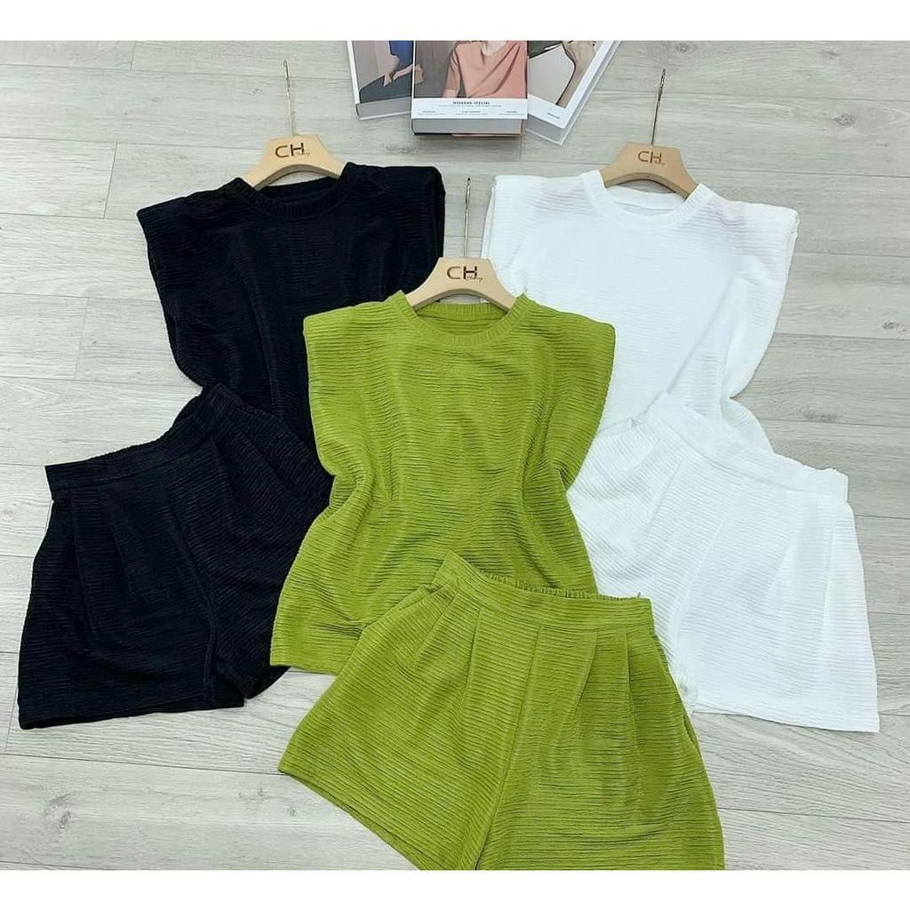 Set đồ nữ đi chơi cá tính với quần đùi ống rộng kèm áo cổ tròn cụt tay chất thun xốp kèm ảnh thật