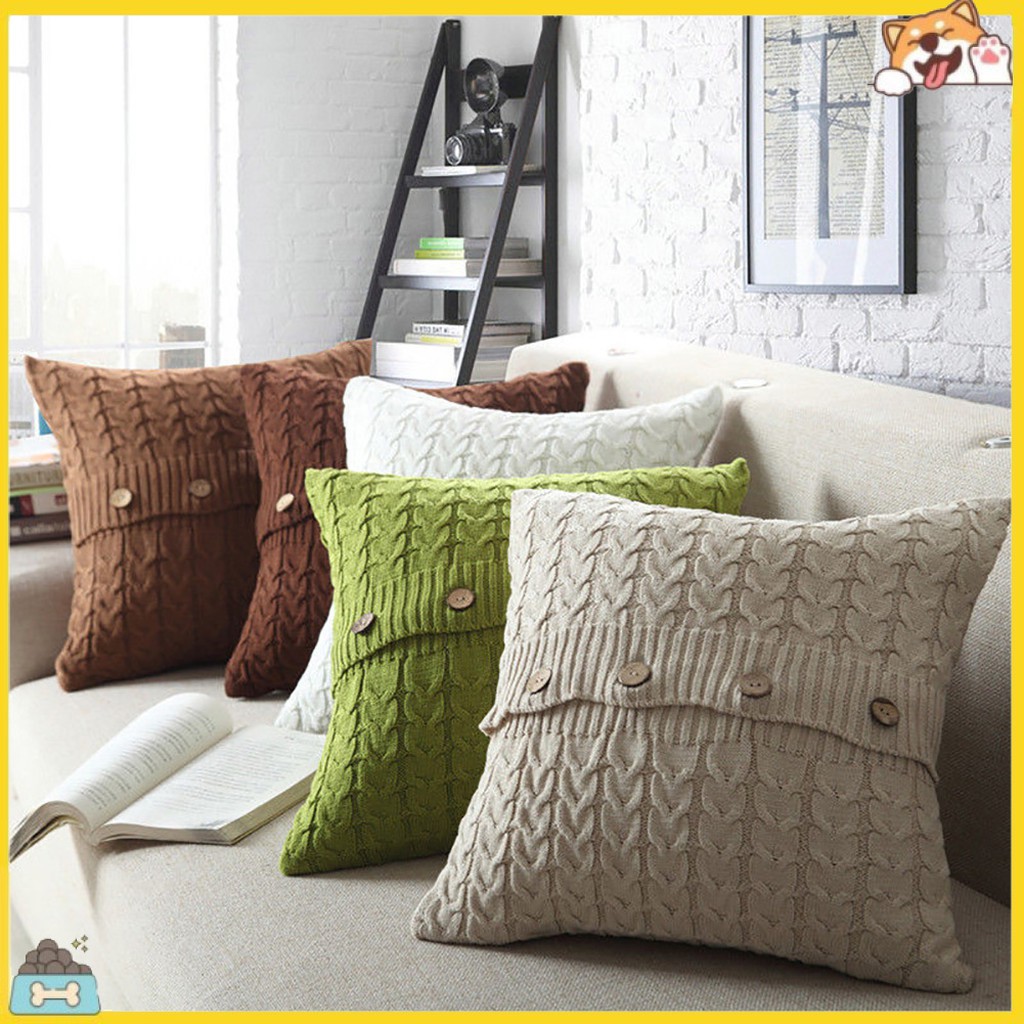 Vỏ gối vuông đan len liền mạch phong cách độc đáo