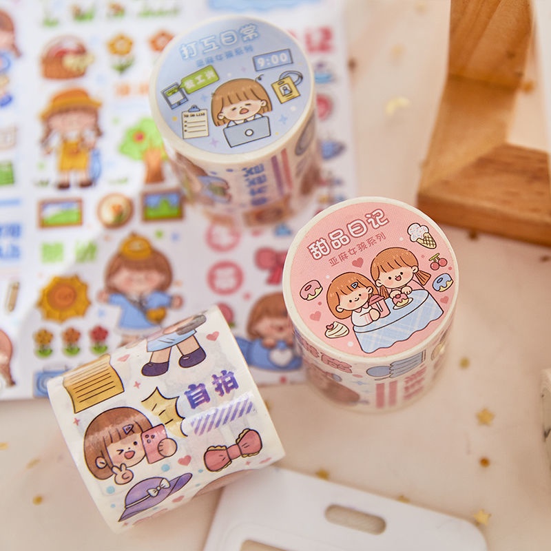 1 Cuộn Băng Dính Washi Họa Tiết Hoạt Hình Dễ Thương
