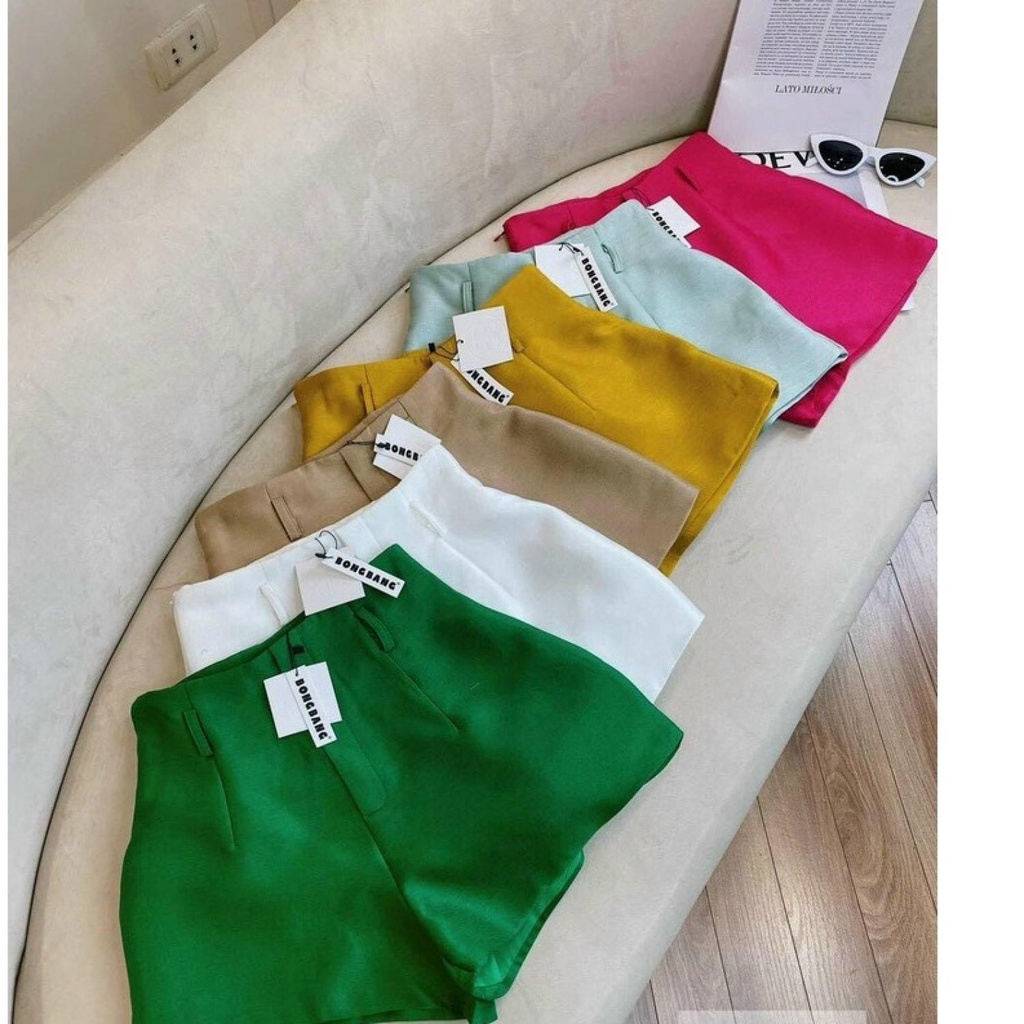 Quần Short Nữ Khóa Kéo Lưng Siêu Cao Hách Dáng Chất Phi Lụa Bóng siêu hot-5 màu