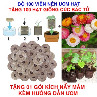 100 viên nén ươm hạt (tặng 100 Hạt giống Cúc Bất tử + Kích thích nẩy mầm, Hướng dẫn)