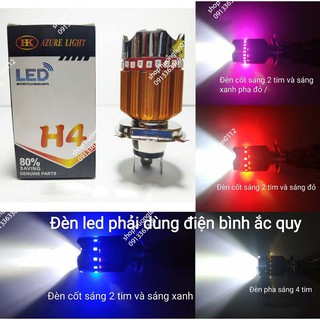 Đèn pha Led xe máy 7 màu 4 tim chân H4
