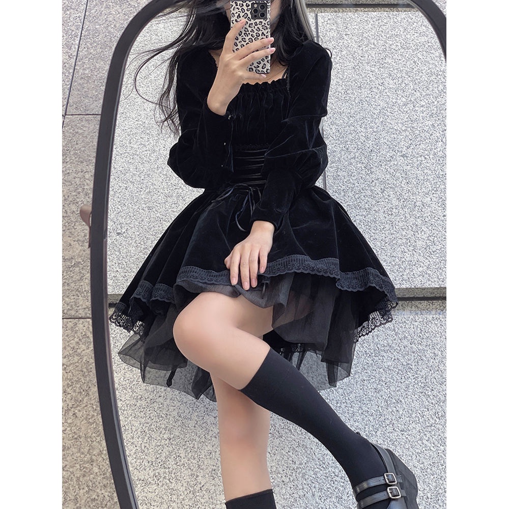 Váy lolita nhung thắt eo bồng bềnh siêu xịn
