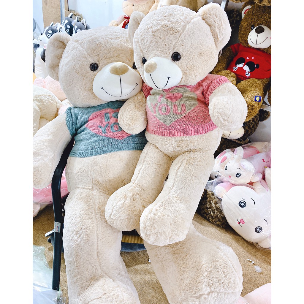 Gấu bông Teddy áo len I Love U 2 màu kem hồng kích thước 80-110-140cm NEOCI