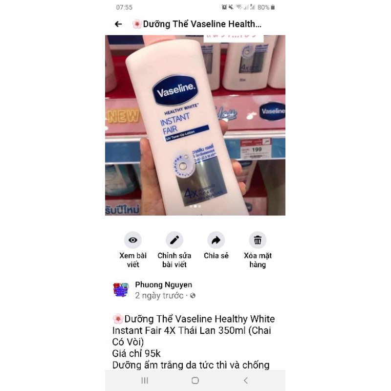 Dưỡng Thể Vaseline Healthy White Instant Fair 4X Thái Lan 350ml (Chai Có Vòi)