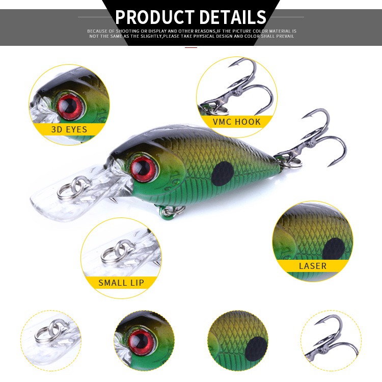 HENGJIA 1pcs 1 PCS Fishing Lure 5cm 4.4g Crankbait Hard Bait Artificial Wobbler Bass Fishing Accessories