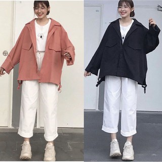 Áo Khoác Kaki Form Rộng HARA Unisex Simple Jacket Túi hộp Nam Nữ
