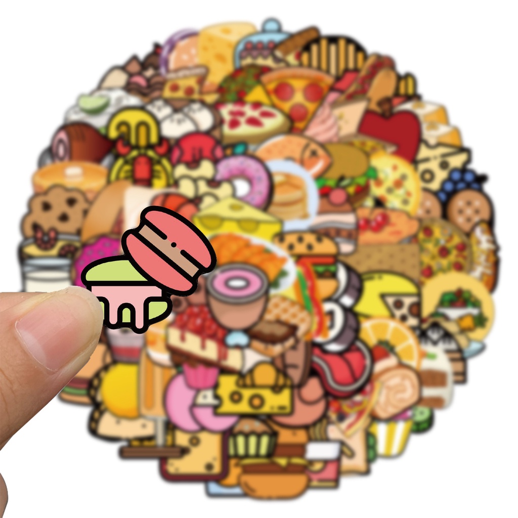 Set 100/50 Sticker Dán Trang Trí Hình Đồ Ăn Hoạt Hình