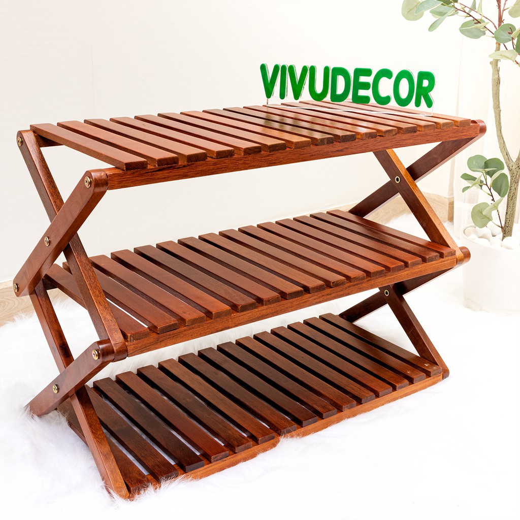 Kệ Để Giày Vivudecor 100% Gỗ Chò Chỉ Tự Nhiên , Kệ Giày Lắp Ráp Màu Gỗ Tự Nhiên Bền, Sạch.